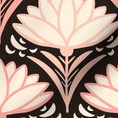 Deco-delight-1920s-art-deco-abstract-peach-pink-beige-flower-on-dark-moody-dramatic-glamour-gray-XL-jumbo