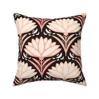 Deco-delight-1920s-art-deco-abstract-peach-pink-beige-flower-on-dark-moody-dramatic-glamour-gray-XL-jumbo