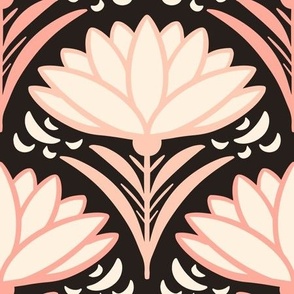 Deco-delight-1920s-art-deco-abstract-peach-pink-beige-flower-on-dark-moody-dramatic-glamour-gray-XL-jumbo