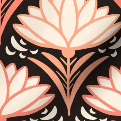 Deco-delight-1920s-art-deco-abstract-peach-orange-beige-flower-on-dark-moody-dramatic-glamour-gray-XL-jumbo