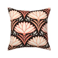 Deco-delight-1920s-art-deco-abstract-peach-orange-beige-flower-on-dark-moody-dramatic-glamour-gray-XL-jumbo