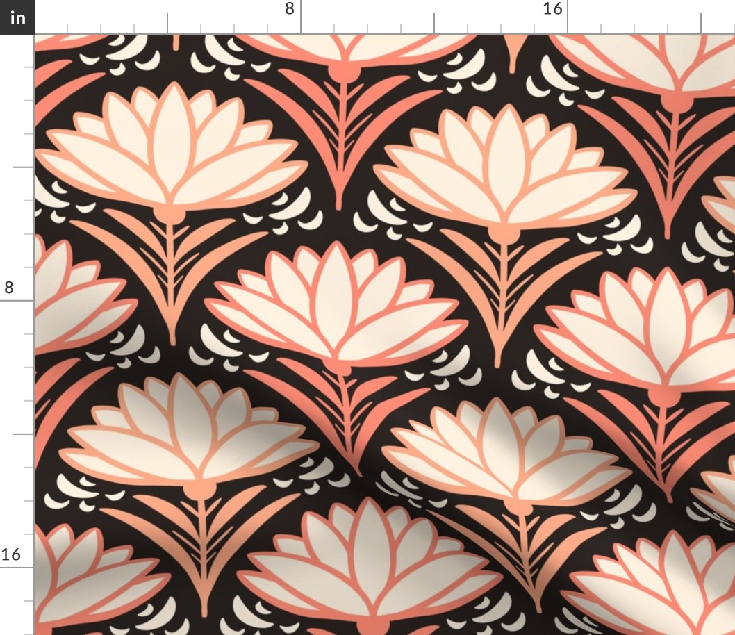 Deco-delight-1920s-art-deco-abstract-peach-orange-beige-flower-on-dark-moody-dramatic-glamour-gray-XL-jumbo