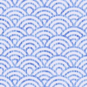 Vintage abstract geometric sea waves in art deco style. Blue version.