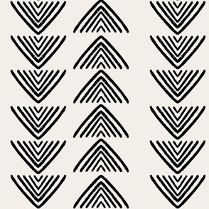 Angular arrangement:Stacked geometric angels pattern, black & white