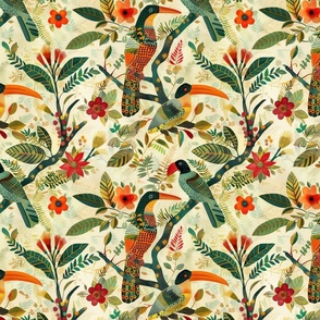 Tropical Birds and Florals Pattern