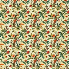 Tiny Tropical Birds and Florals Pattern