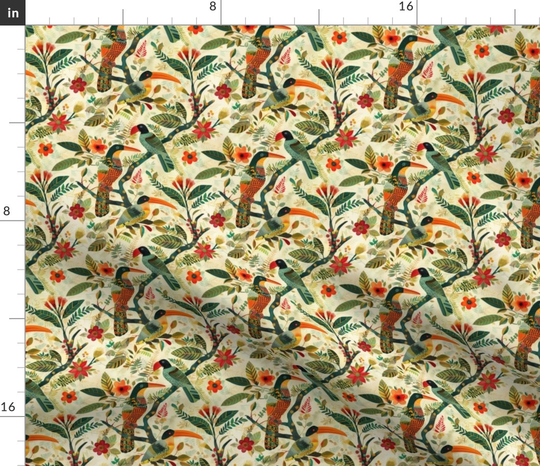 Tiny Tropical Birds and Florals Pattern