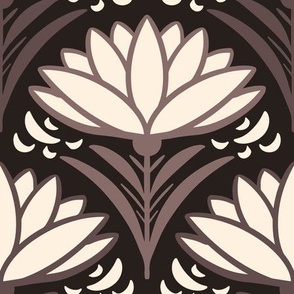 Deco-delight-1920s-art-deco-abstract-brown-beige-flower-on-dark-moody-dramatic-glamour-gray-XL-jumbo