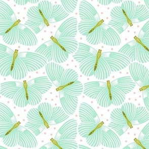 In Flight - Butterflies and Polka Dots White Aqua Small