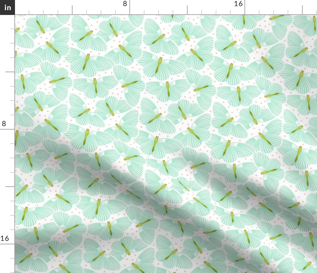 In Flight - Butterflies and Polka Dots White Aqua Small