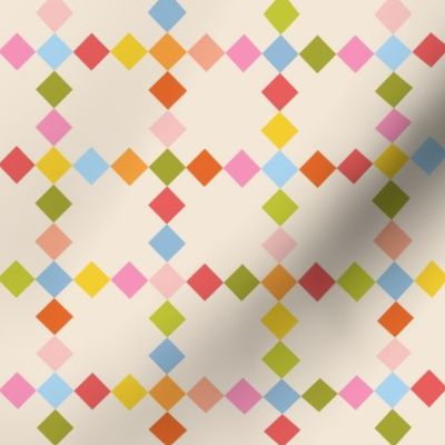 9-Patch on Point Quilt Block // multicolor checkered windowpane