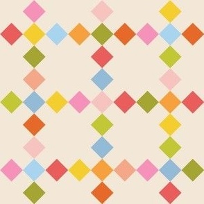 9-Patch on Point Quilt Block // multicolor checkered windowpane