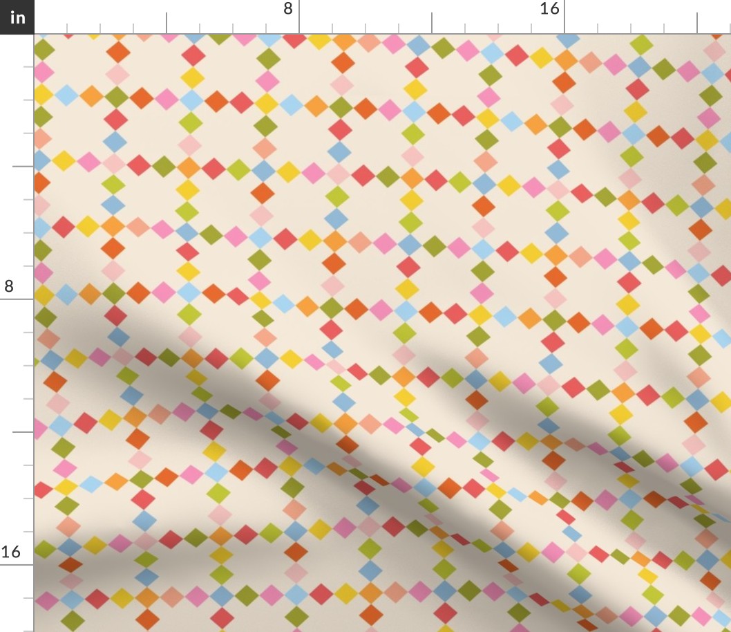 9-Patch on Point Quilt Block // multicolor checkered windowpane