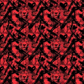 Crimson Courage: Gothic Black Red Leo Lion Heart Print
