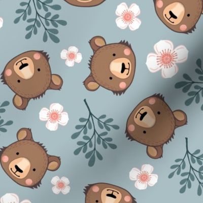 sweet bears 2 two inch baby bear face tossed garden botanical in dusty jade sea foam sage green kids childrens clothing and bedding
