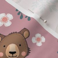 sweet bears 2 two inch baby bear face tossed garden botanical in dusty rose mauve pink kids childrens clothing and bedding