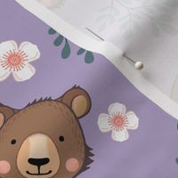 sweet bears 2 two inch baby bear face tossed garden botanical in dusty plum light violet purple kids childrens clothing and bedding