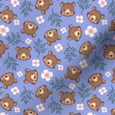 sweet bears 1 one inch baby bear face tossed garden botanical in light ultramarine blue azure violet kids childrens clothing and bedding