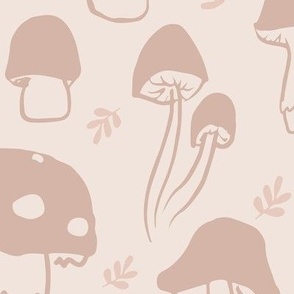 Mushroom Gathering Boho Nursery Wallpaper - Muted Pink