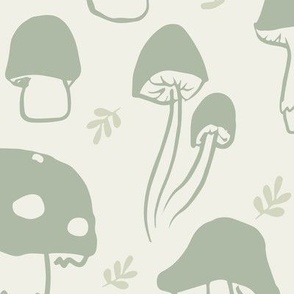 Mushroom Gathering Boho Nursery Wallpaper - Muted Greens