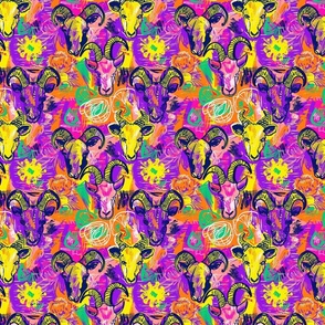 Ethereal Aries: Abstract Neon Ram Pattern