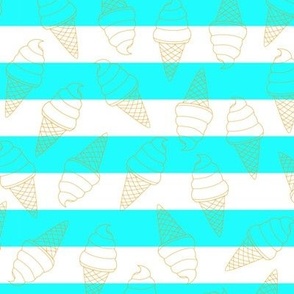 Neon Orange Summer Ice Cream Swirl Cones with Bright Blue Cabana Stripes