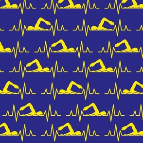Live & Breath Swimming - HEARTBEAT PULSE EKG STRIP - Blue & Yellow, Maize & Blue, Navy Blue & Gold