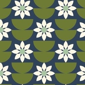 Geo flowers - green blue & off-white