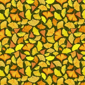 Yellow Ginkgo Leaves in Olive Green -12