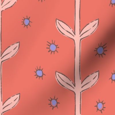 Stars and vines in salmon pink and sapphire blue (medium) 