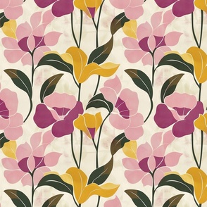 Modern Pastel Floral Wallpaper - Elegant Blossoms in Pink, Purple, and Yellow