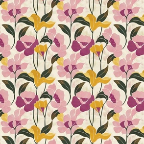 Small Modern Pastel Floral Wallpaper - Elegant Blossoms in Pink, Purple, and Yellow