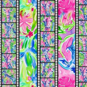 Giraffe Glamour Jam – Pink/Green Watercolor Wallpaper