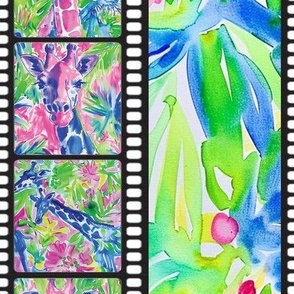 Giraffe Glamour Jam – Pink/Green Watercolor Wallpaper