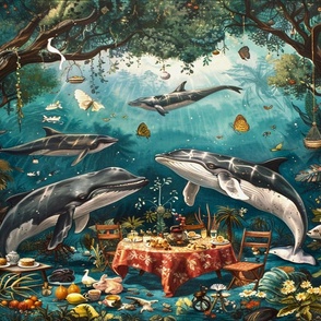 Whales at the picnic in a fantasy jungle decor! 