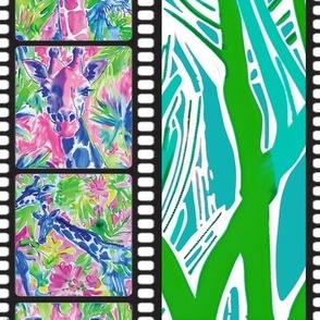Giraffe Glamour Jam – Blue/Green Palms  Giraffe Watercolor Wallpaper