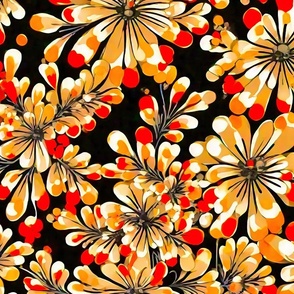 black background yellow gold and orange flowers XL scale