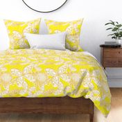Butterfly Garden Gold And Yellow Busy Palm Royale Beach Chrysanthemum Flowers Sunny 60’s 70’s Mid-Century Modern Tonal Maximalist Hippy Beach Bright Floral Retro Scandi Style Garden Repeat Pattern