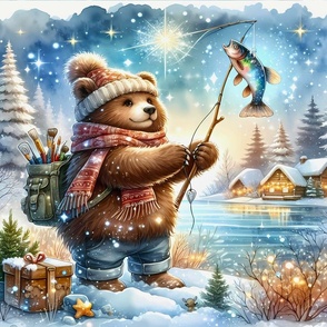 A bear goes ice fishing in winter! 