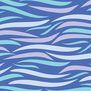 Lg Waves of Lavender, Teal, and Light Blue on a Royal Blue Background to Coordinate with the Crayfish Collection