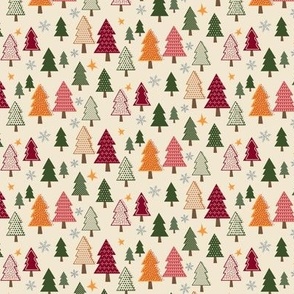 Retro Patterned Christmas Trees on Cornsilk Ground Small Scale