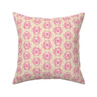 block print nautical crabs in a hexagon pattern pink and tan sand small scale
