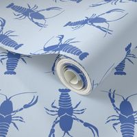 Horizontal Rows of Royal Blue Crayfish on a Blue Background to Coordinate with the Crayfish Designs in the Nautical Collection