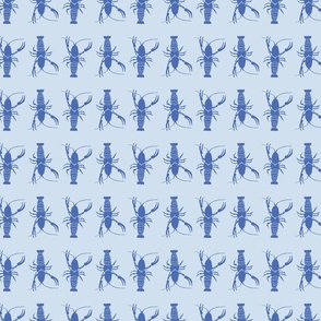 Horizontal Rows of Royal Blue Crayfish on a Blue Background to Coordinate with the Crayfish Designs in the Nautical Collection
