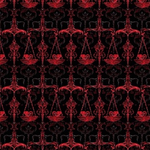 Crimson Balance: Gothic Black and Red Libra Scales Heart Print