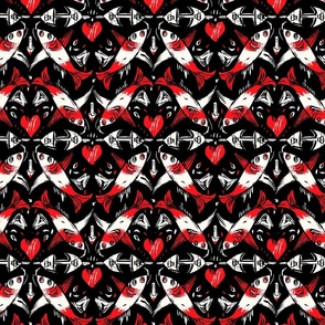 Crimson Depths: Gothic Black Red Pisces Fish Heart Print