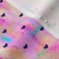 Navy Blue Sweet Hearts on Colorful Watercolor background