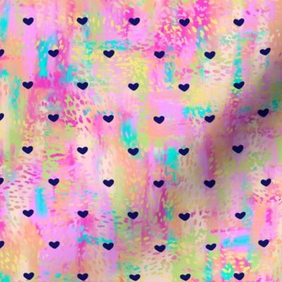 Navy Blue Sweet Hearts on Colorful Watercolor background