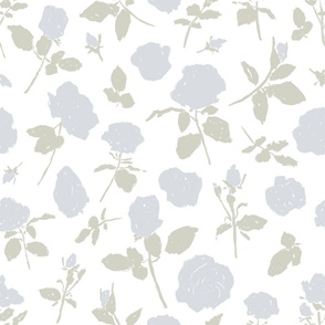 Shabby chic roses in pale blue  and soft sage green