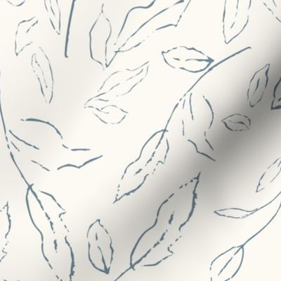 Delicate Leaves Minimalist Wallpaper  - Blue and White